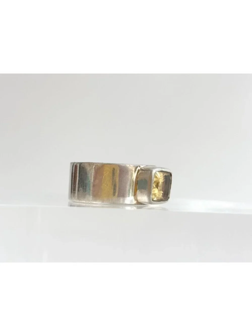 Citrine Semi Precious Gemstone Sterling Silver 925 Vintage Ring - sz 9.75